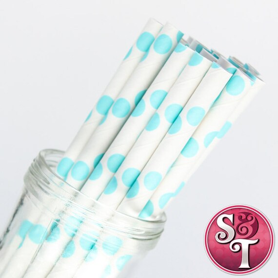 Dot Light Aqua Party Paper Straws - 25 Count Il_570xn