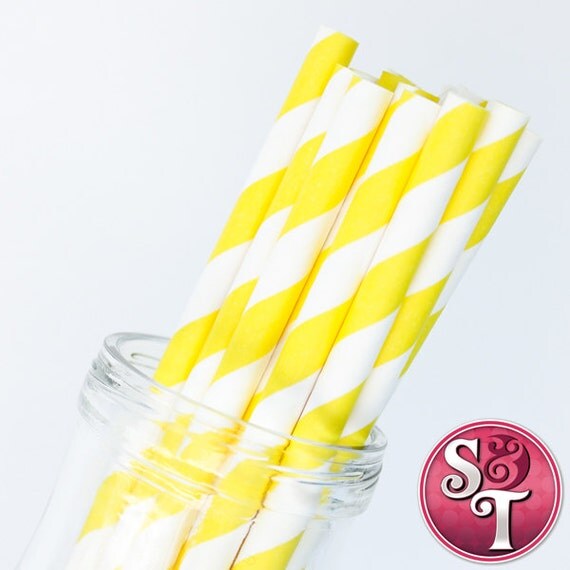 Stripe Yellow Party Paper Straws - Cake Pop Sticks - Pixie Sticks - Qty 25 Il_570xn