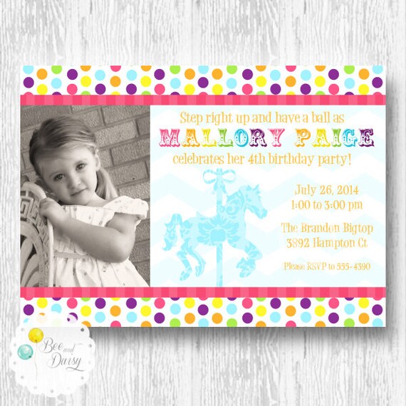Carousel Horse Printable Custom Photo Girls Birthday Invitation Baby Shower DIY Invite by BeeAndDaisy Il_570xn