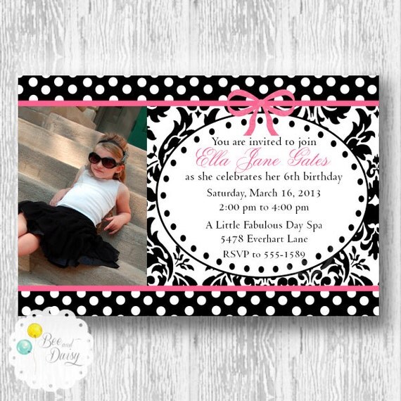 Damaks Bow Invitation for Birthday Party or Baby Shower - Girls DIY Polka Dot Printable Photo Invite by BeeAndDaisy Il_570xn
