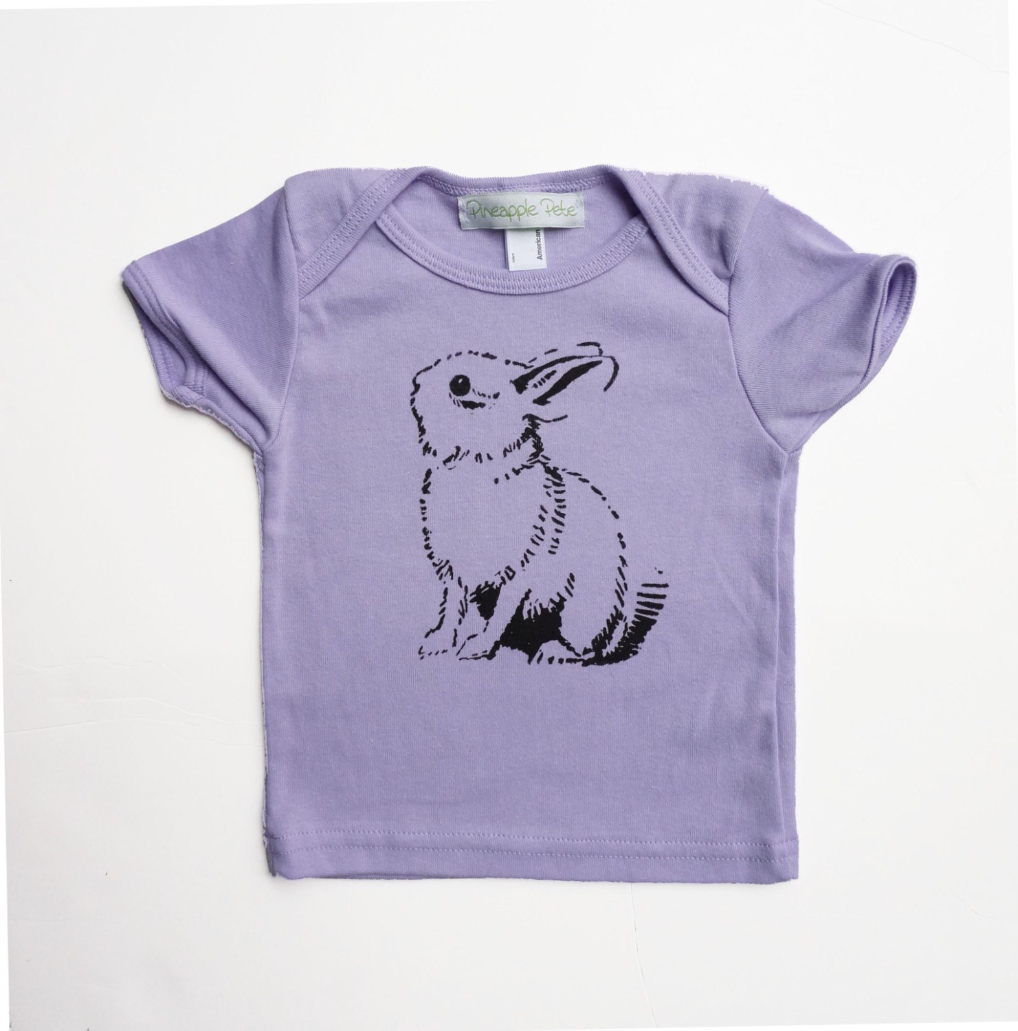 Baby clothes, baby girl gift, 6-12m purple bunny shirt - pineapplepetekids