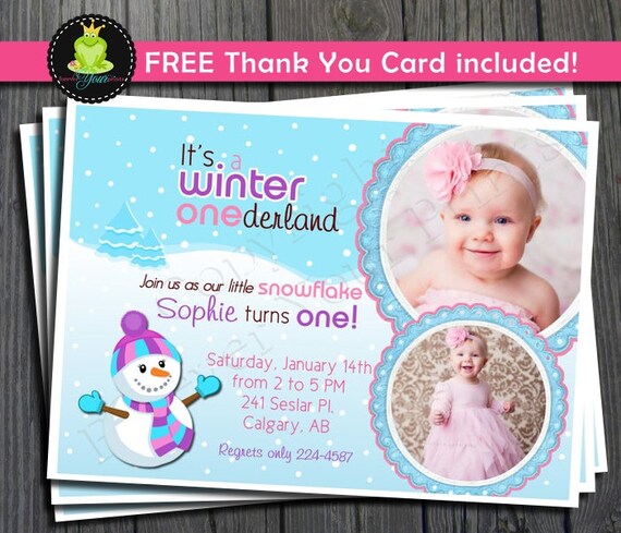 Winter ONEderland Birthday Invitation - FREE Thank You Card included Il_570xn