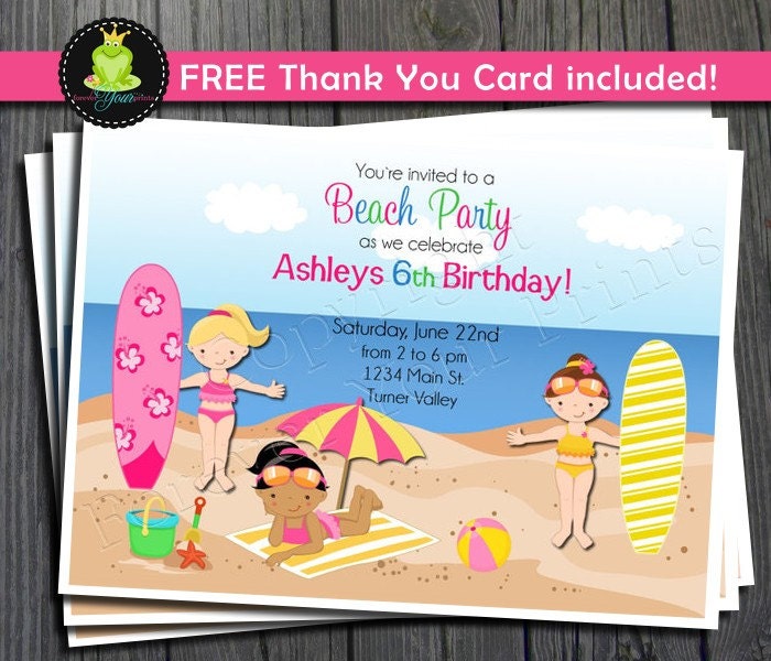 Beach Party Invitation - FREE Thank You Card included Il_570xn