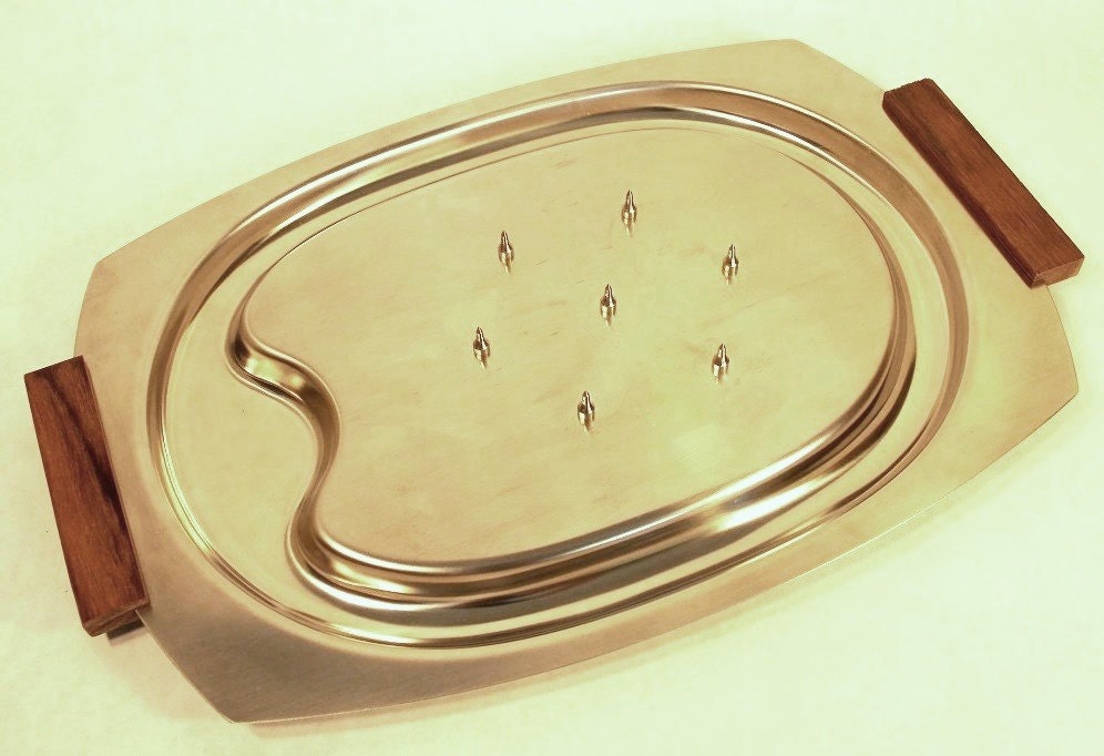Mid Century Stainless Steel Meat Carving Tray by Vintiquesandmore