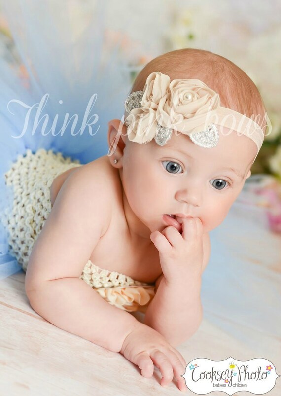 Cream Baby Headband Baby headbands Christening by ThinkPinkBows