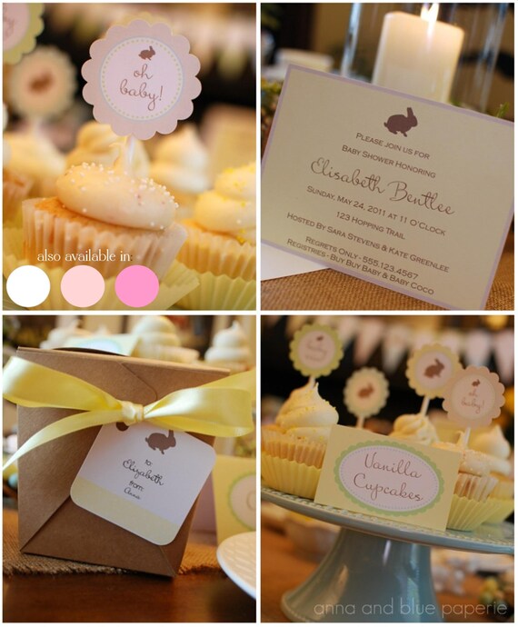 Bunny Custom Baby Shower - PRINTABLE DIY Party Collection - available in neutral or pink by anna and blue paperie Il_570xn