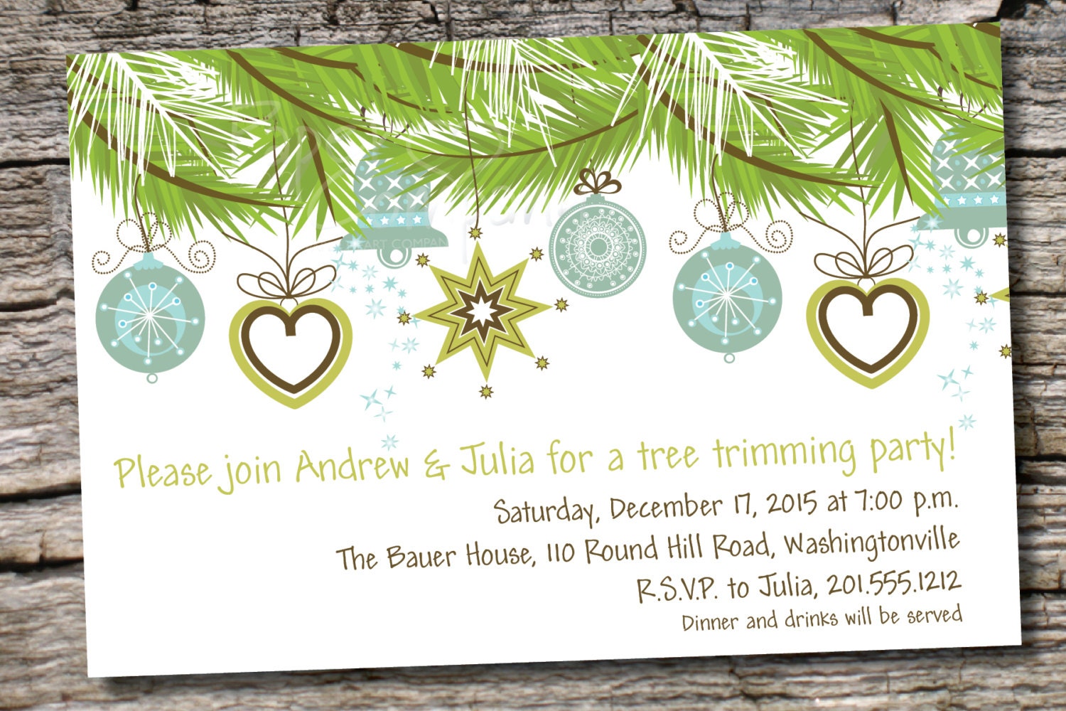WHIMSICAL ORNAMENT Tree Trimming Very Merry Custom Christmas Holiday Party Invitation- diy, you print, printable Il_570xn