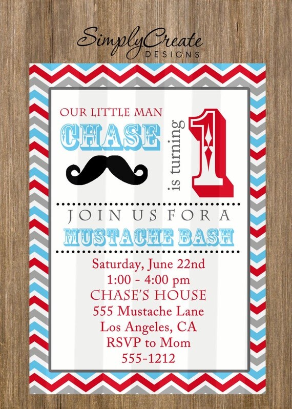 Mustache Party Invitation 5x7 Invite Jpeg DIGITAL File Il_570xn