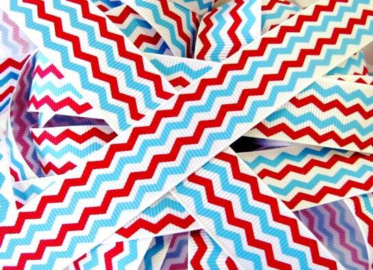 Capri blue & red mermaid waves 7/8" grosgrain ribbon- coordinates with mermaid collection Il_570xn