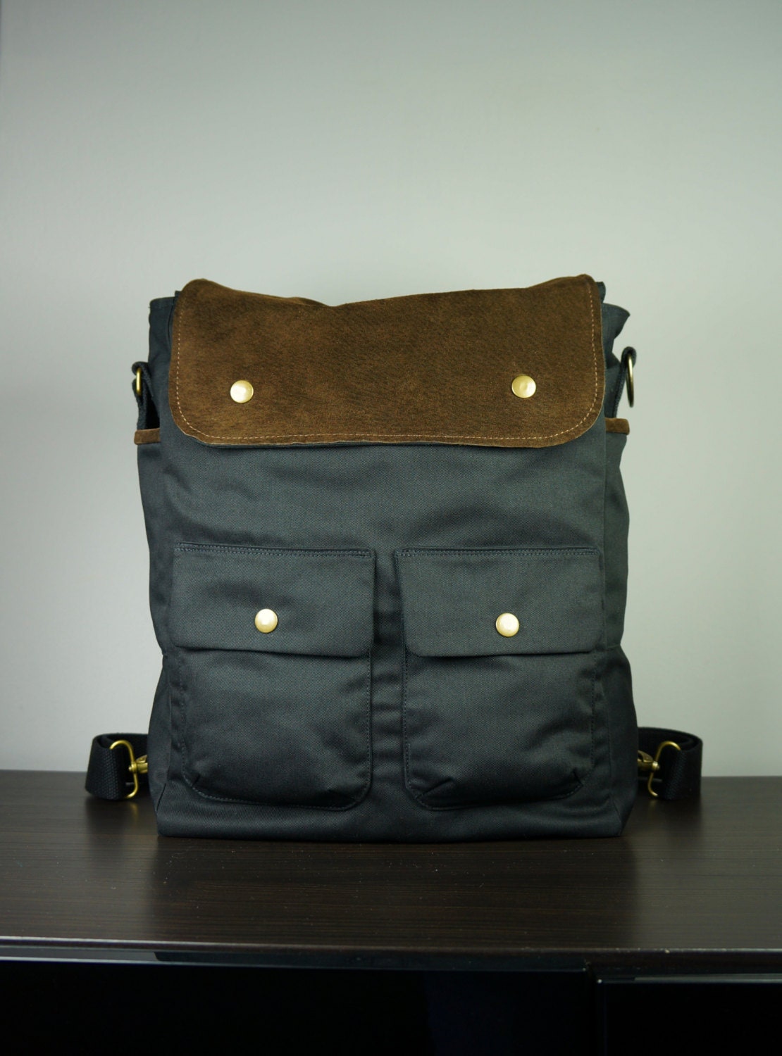 City Backpack Convertible in Black Twill/ Backpack/ by HangaBag