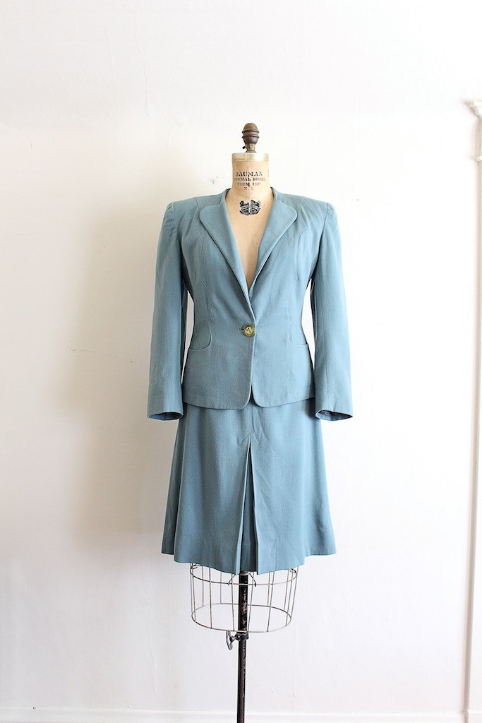 A Royal Night Out: 1940s Blue Wool Skirt Suit