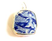 Broken China Pendant Necklace Chaney  Sterling Silver Pendant  Blue - MaroonedJewelry