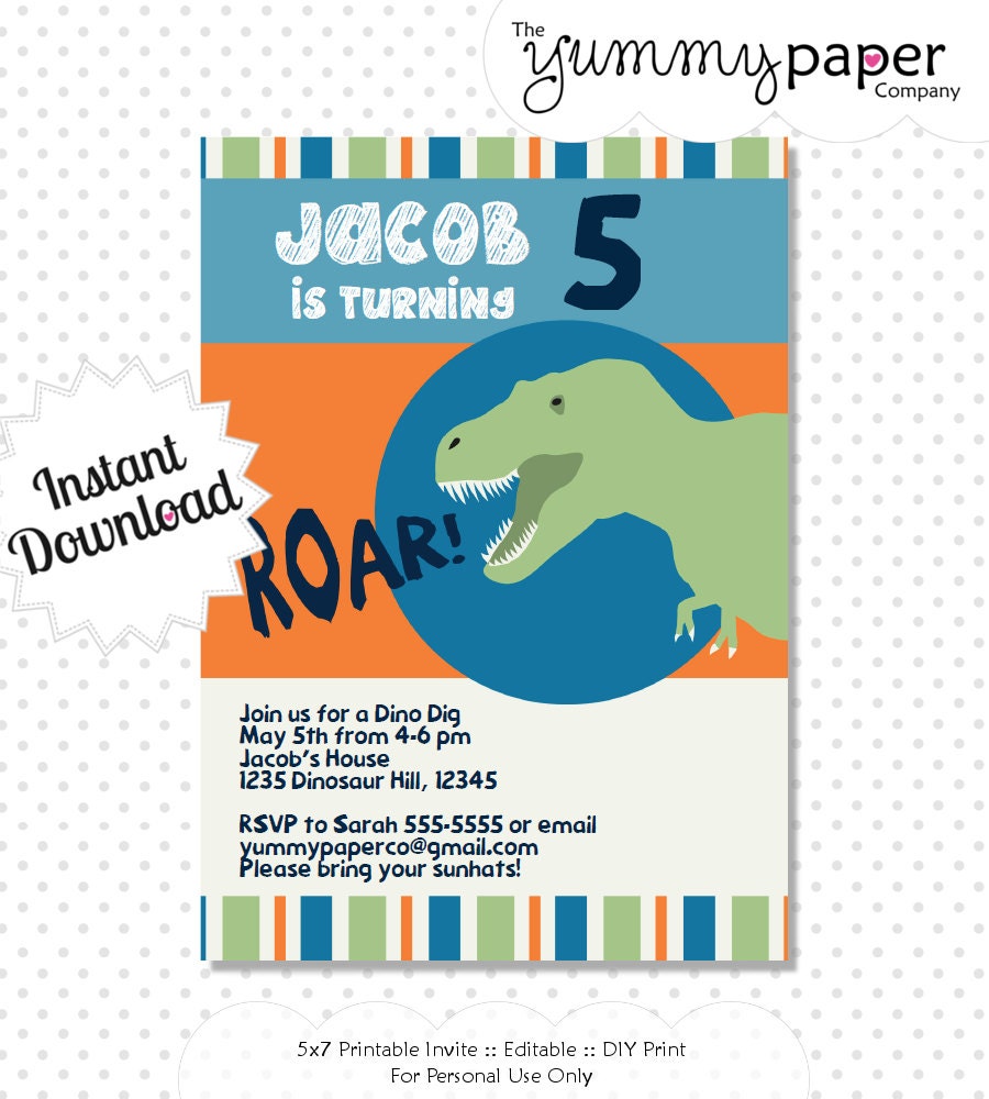 T-Rex Dino Editable Invitation - Dinosaur Invite - Instant Download .. tr01 Signature Collection Il_570xn