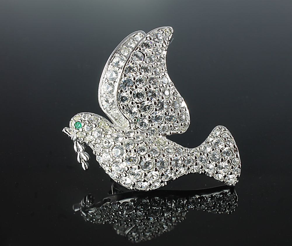 Vintage Swarovski Crystal Peace Dove Brooch Swan Logo By Rmsjewels 0535