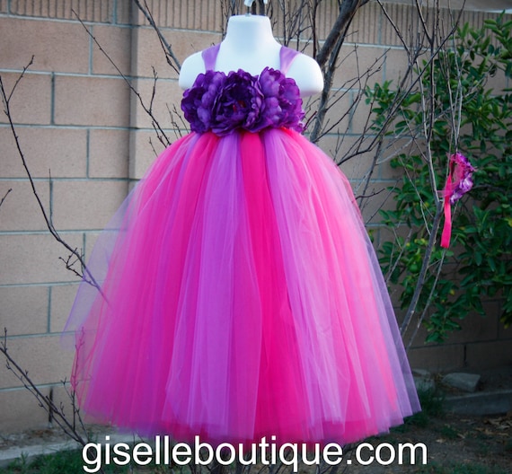 Flower girl dress. Purple and Hot Pink.baby tutu dress, toddler tutu dress, wedding, birthday,