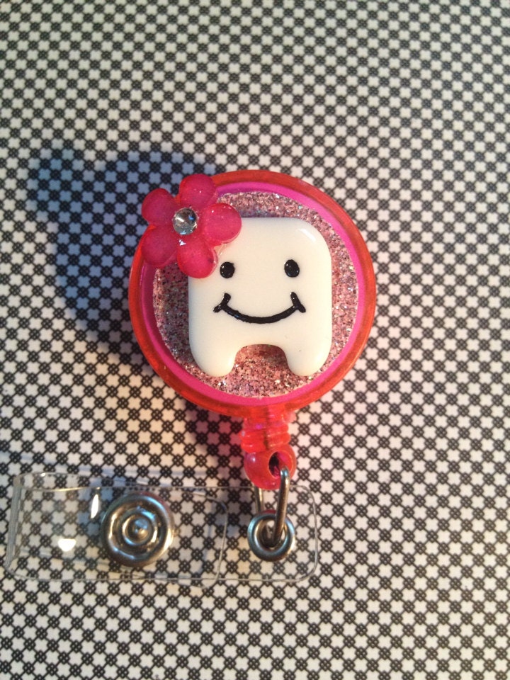 Retractable ID Badge Holder Dental Buddy by BadgeButton on Etsy