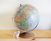 Vintage Replogle 12" Land and Sea  Series Globe Antique Gold Color Metal Stand / Made in USA / 13717 - bygrassdoll