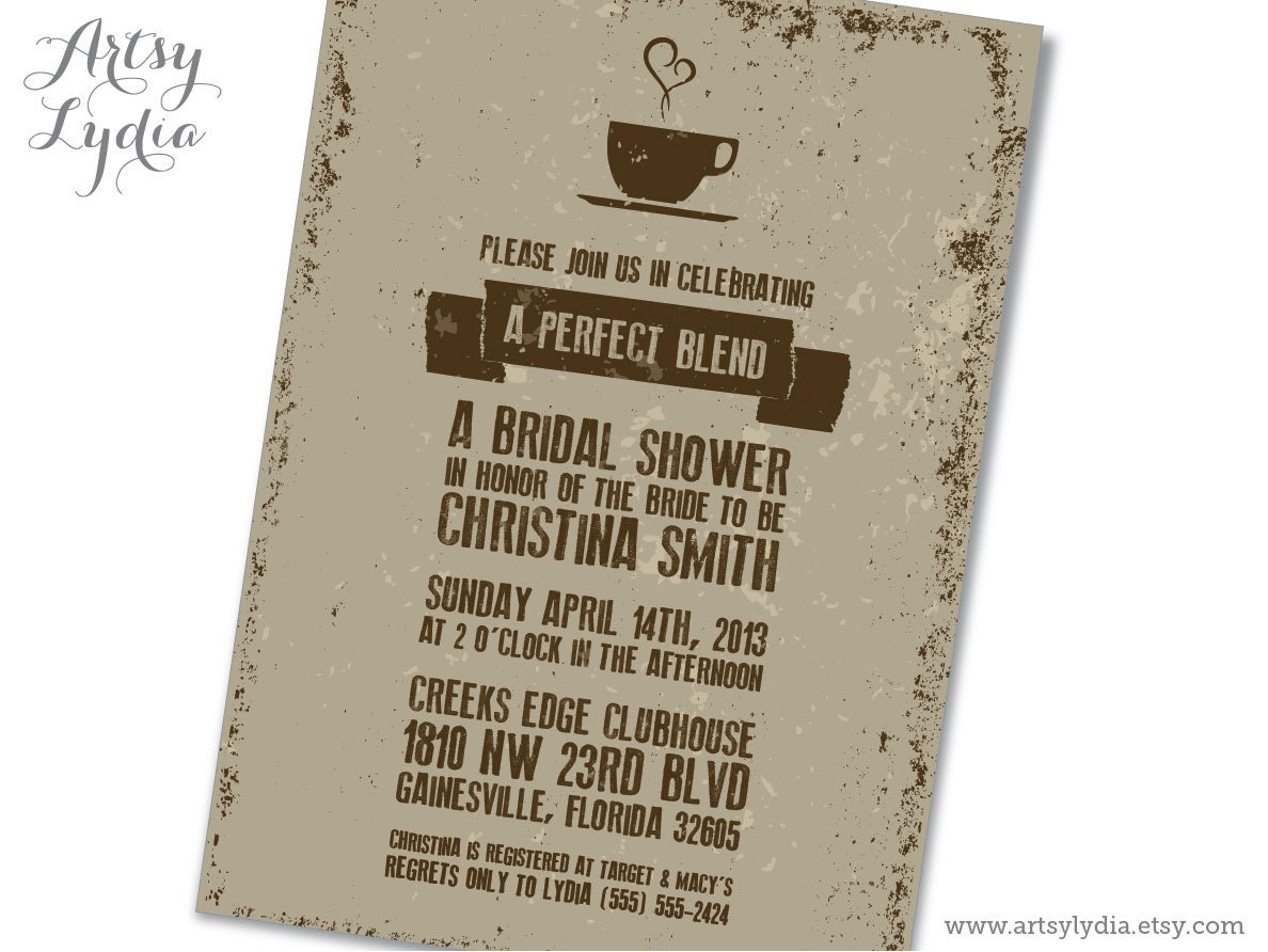 Perfect Blend Coffee Themed Bridal Shower Invitation Printable PDF