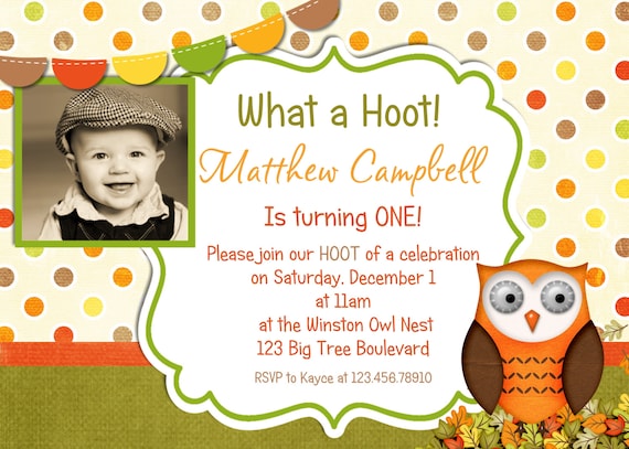 Autumn Owl Boy Birthday Invitation - Printable and Personalized Fall Theme Invite Il_570xn