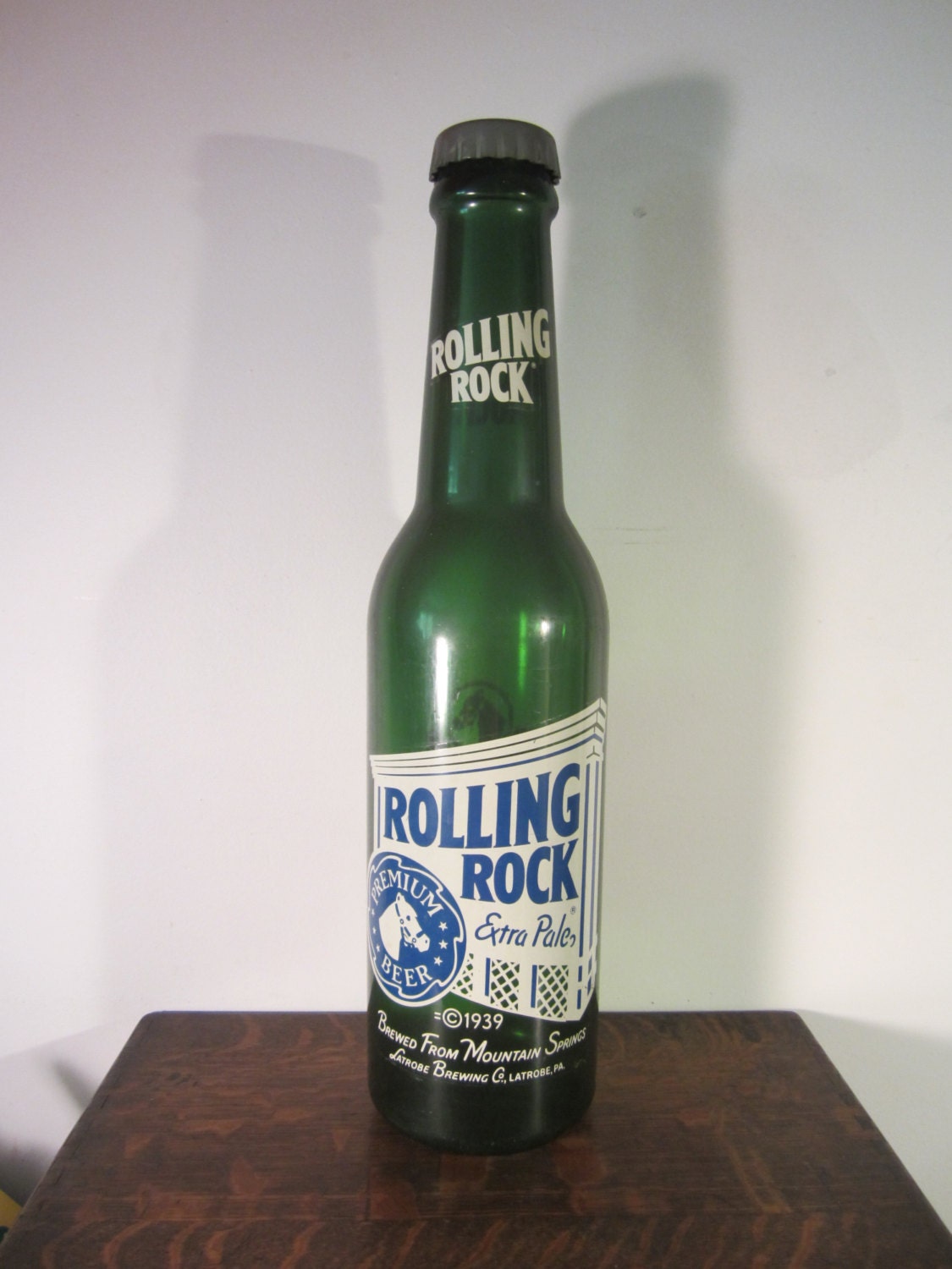 Vintage large Plastic Rolling Rock Bottle Bank by LadyNinaNana