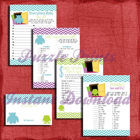 Instant Download Printable Monster's Inspired Baby Shower Games and Advice Card Il_570xn