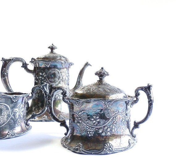 Antique Victorian Tea Set Apollo Silverplate by DairyFarmAntiques