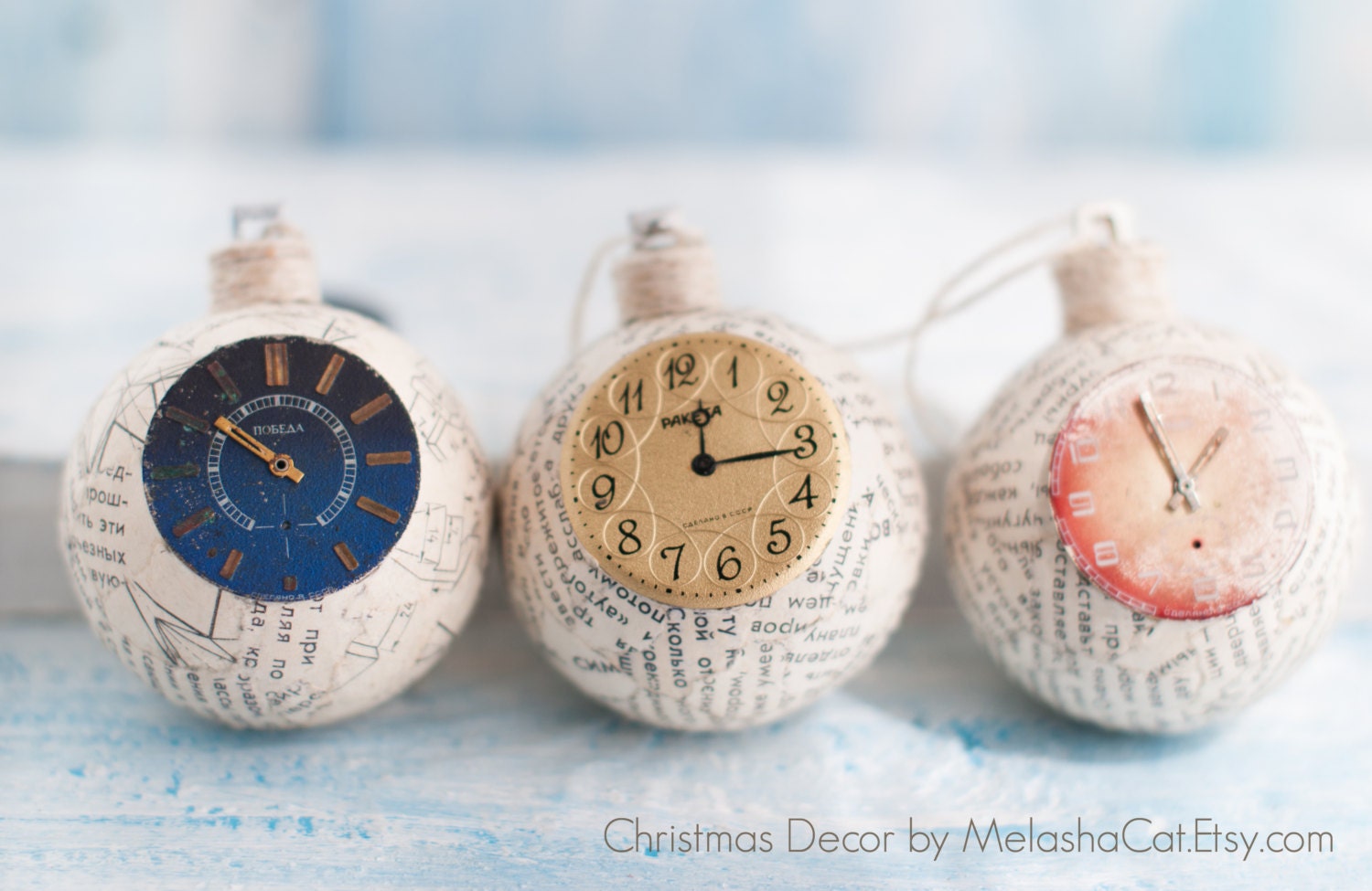 Christmas Ornaments - Christmas Decorations - Christmas Tree Balls - Holiday Decorations - Christmas Crafts - Blue White - Set of 3 - MelashaCat