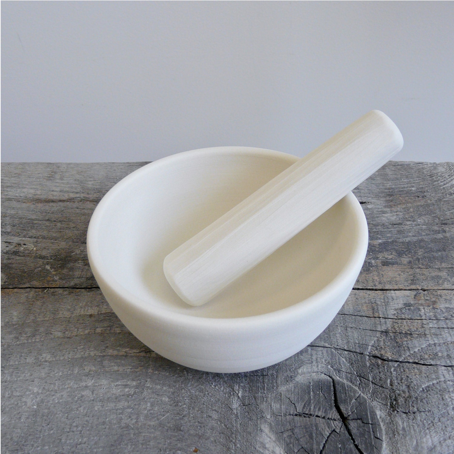 Porcelain Mortar and Pestle Set Handmade Wheel by RevisionsDesign