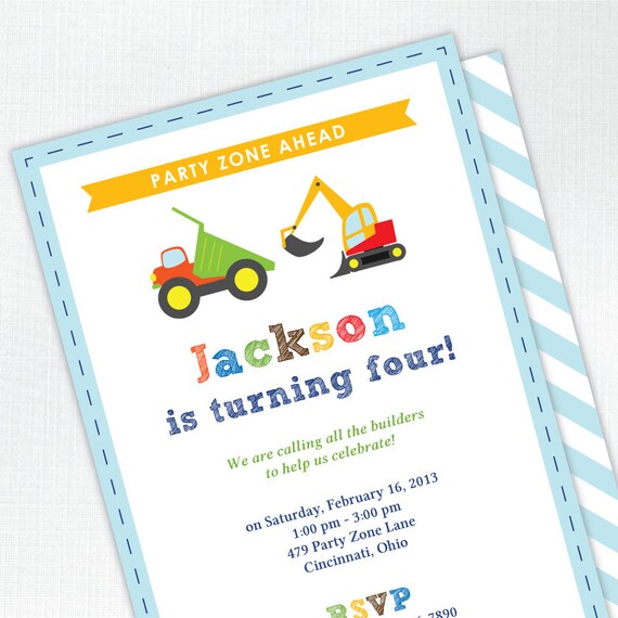 Construction Builder Birthday Party Invitation - PRINTED - Printable file also available Il_570xn
