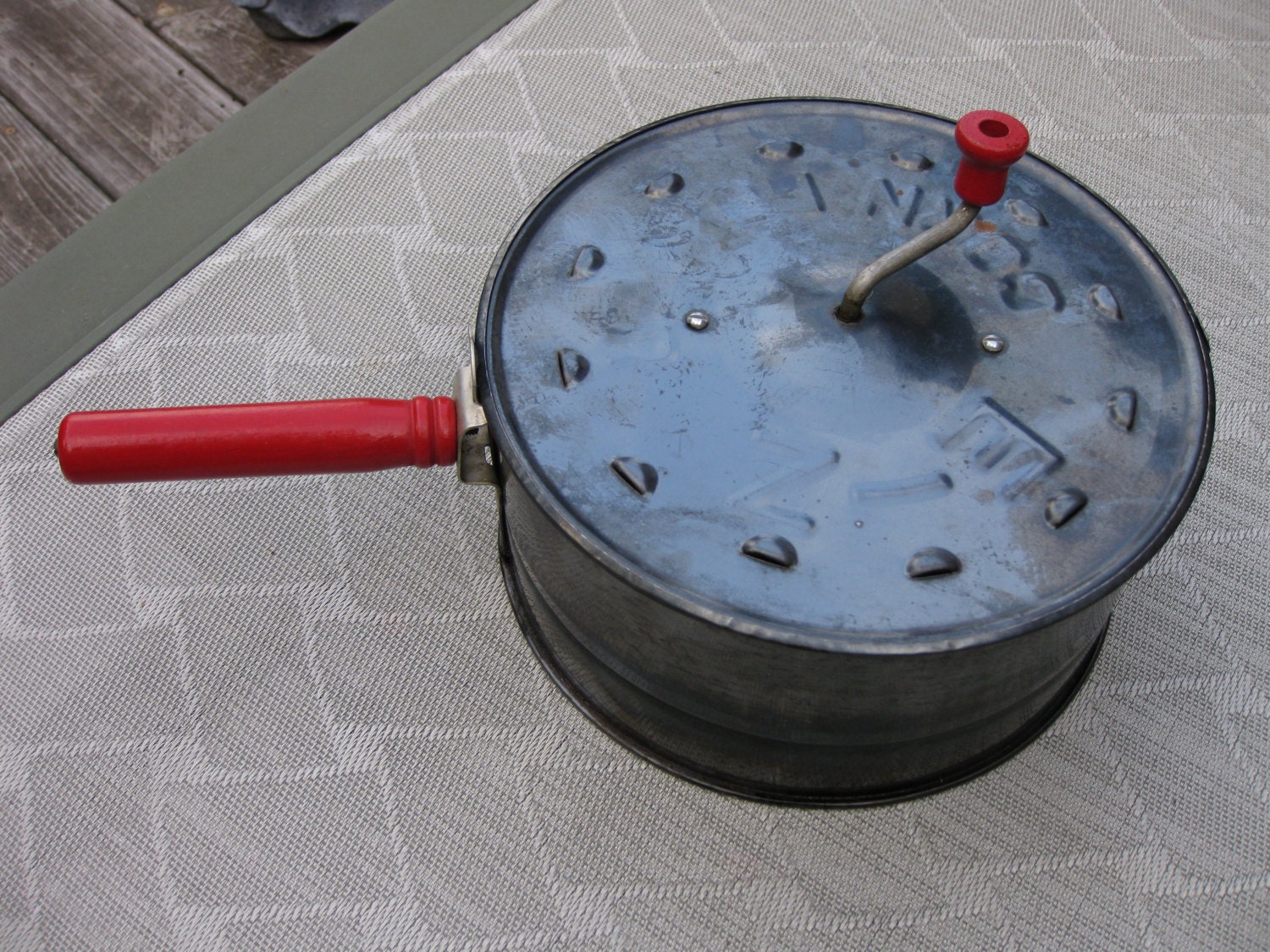 Antique EZ CORN POPPER Popcorn Corn Popper with Red by FadedFlea