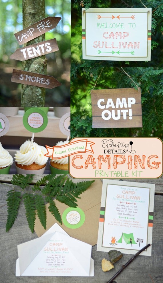 INSTANT DOWNLOAD Camping Printable Birthday Party Kit & Invitation- DIY/Customize Editable in Adobe Reader Il_570xn
