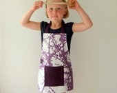 Funky Child's Apron, Montessori Style, Unusual, Modern Purple and White Fabric - LilaKids