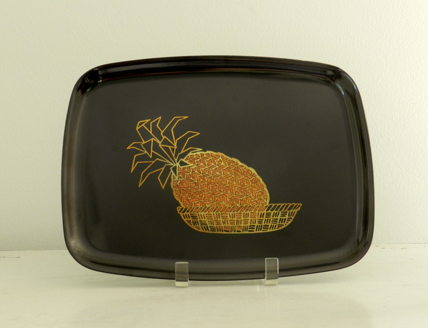 Vintage Couroc Serving Tray Gold Pineapple Motif by ModRendition