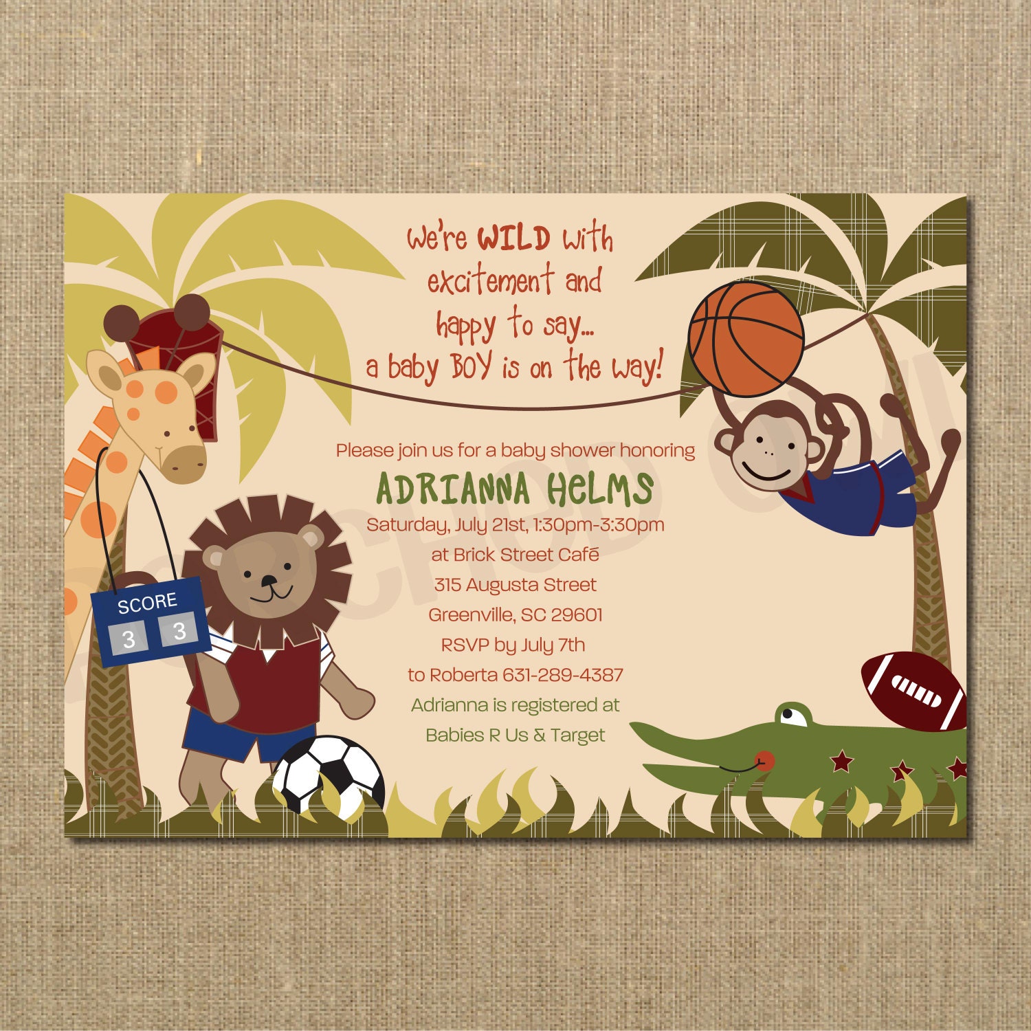 Team Safari Baby Shower Invitation Digital File by PerchedOwl