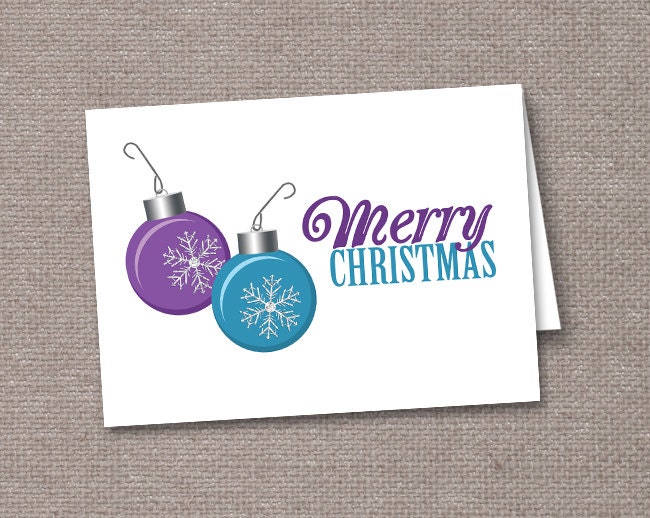 Purple Blue Christmas Cards - 6 to 250 PRINTED folded - Snowflake Ornaments Merry Christmas Il_570xn