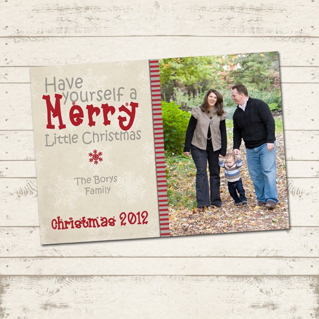 Custom Christmas Photo Card - 5x7 printable download - Merry Christmas, red, grey, photo card, holiday, snowflakes Il_570xn