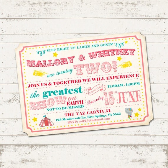 Circus Birthday Invitation - Vintage Inspired Carnival / Retro Circus - Custom, Digital, Printable - Girl or Boy - Blue and Gold Il_570xn