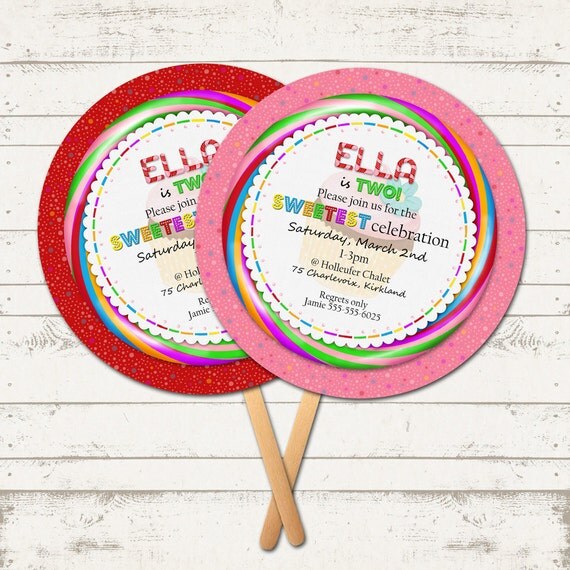 Candy Land Birthday Invitation - Sweet Shoppe - Lollipops, Candy Canes & Cupcakes - Customized, Digital, Printable designs Il_570xn