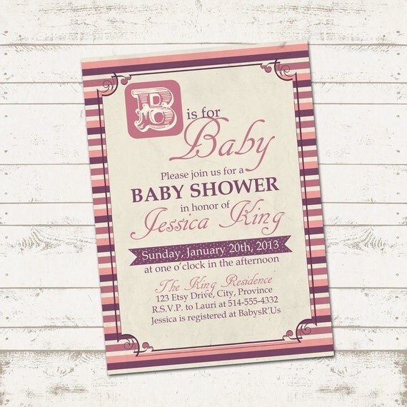 Baby Shower Invitation- B is for Baby - stripes, polka dots, Custom, Digital, Printable designs Il_570xn