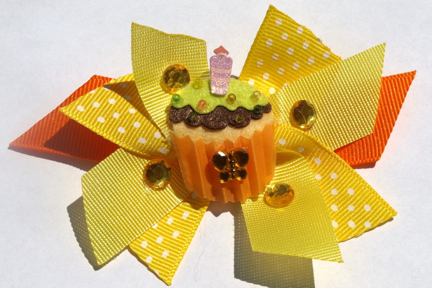 Yellow and orange cupcake party bow-birthday accessories-baby girls