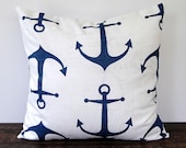 Premier Navy Anchors pillow cover One 16" x 16" cushion covers navy blue and white throw pillow covers nautical beach decor - ThePillowPeople
