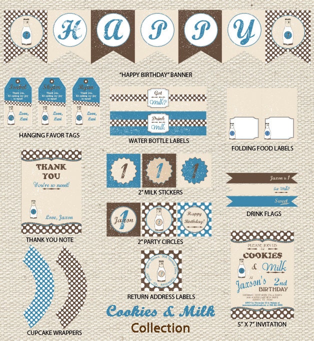 Cookies & Milk Vintage Birthday Printable Collection Il_570xn