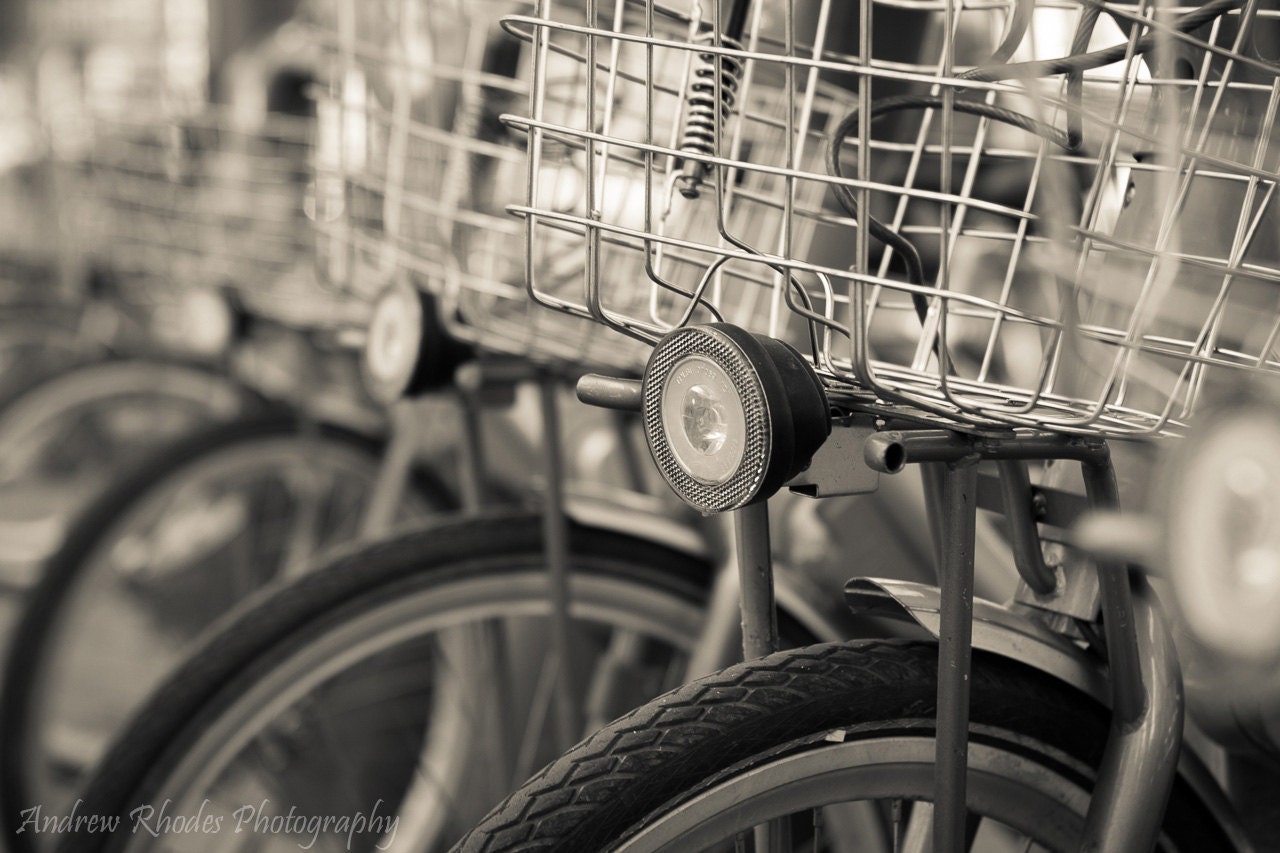 Paris Bicycle Photograph - France Wall Art - Travel Photography - Black & White - Bike Basket - Biking Photo - AndrewRhodesPhoto