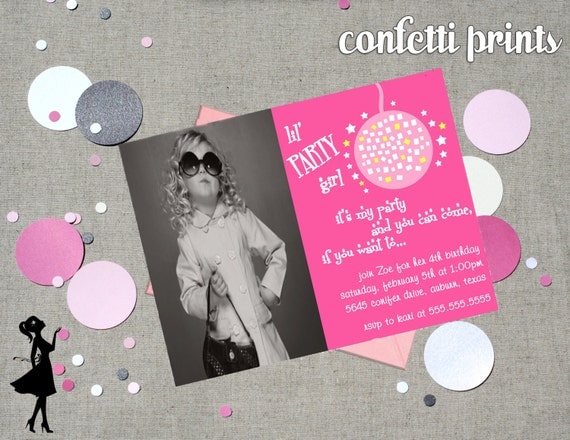 Birthday Invitation / Photo Card - LIL PARTY GIRL Printable Il_570xn
