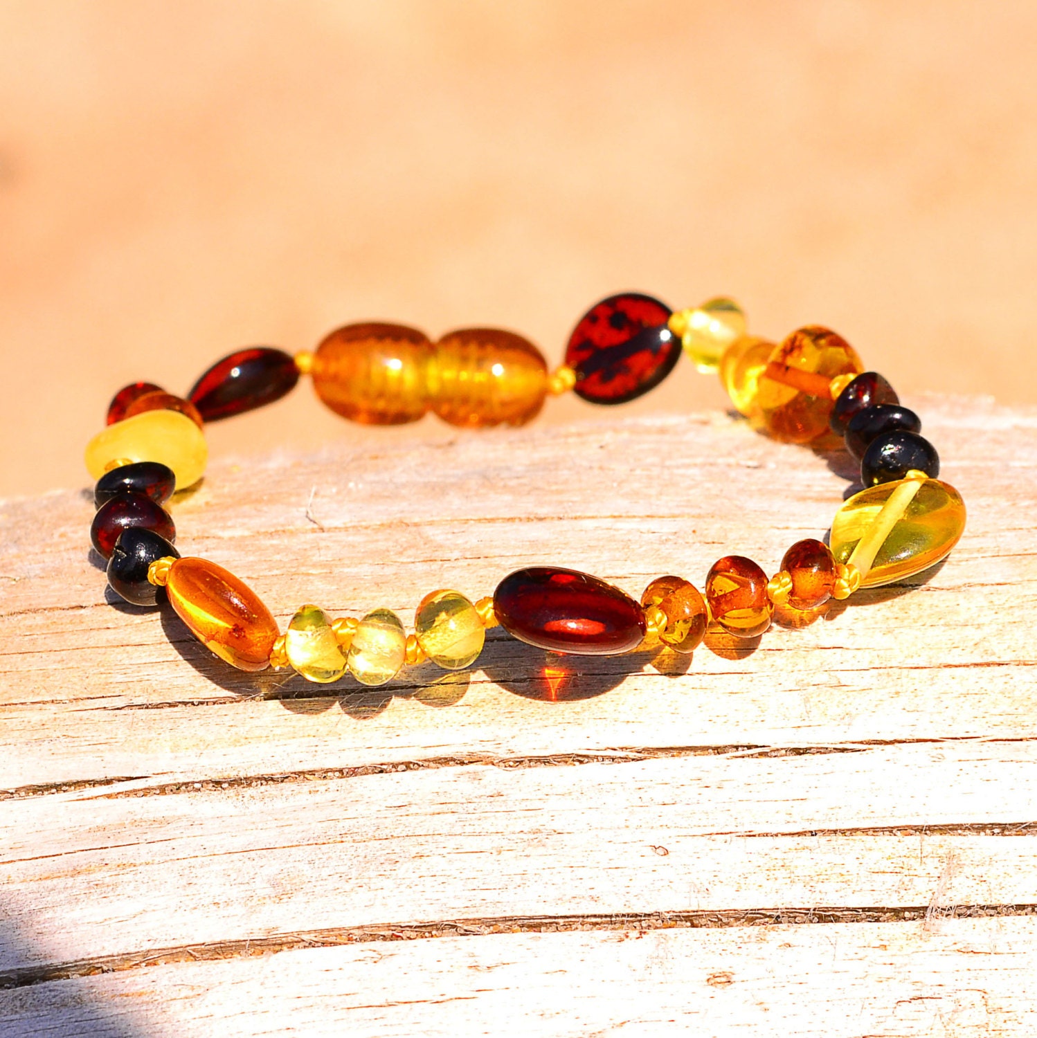 Multicolored Hand made Baltic Amber bracelet by bluevalley