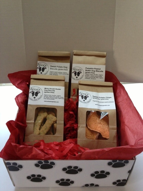 Dog Gift Box 4 Bags of Organic Natural Dog by AlicesDogTreats