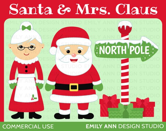 Santa Claus Mrs Claus Christmas North Pole Cute Clip Art - Commercial Use - Scrapbooking Invitations Cards - Instant Download Il_570xn