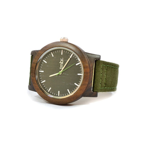 SALE Real WOOD Minimalist Watch - Made from Sandalwood and Military Canvas Strap - tmbrwood