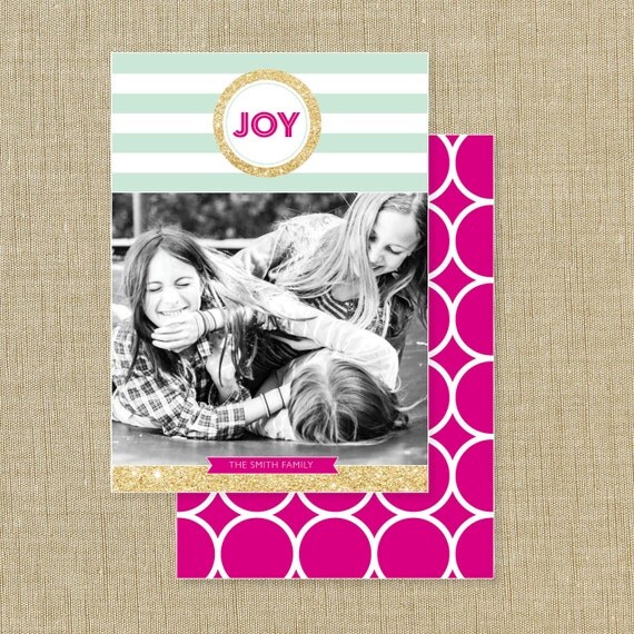 Printable Holiday Photo Card - Gold Joy / Printable Photo Christmas Card / DIY Holiday Photo Card / DIY Christmas Photo Card Il_570xn
