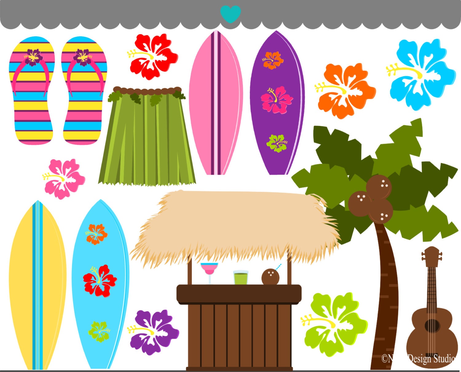 WINTER SALE - Summer Clip Art - Hawaiian Vacation Clip Art - Digital Hawaii Clipart Il_570xn